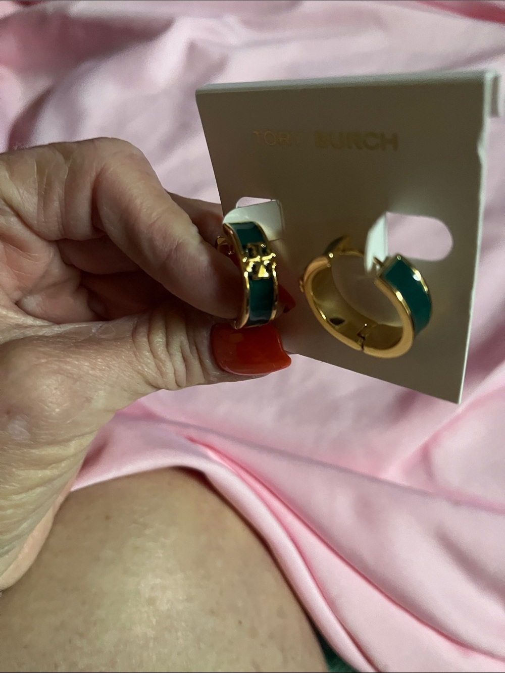 Tory Burch Gold-Tone Hoop Earrings with Teal Enamel